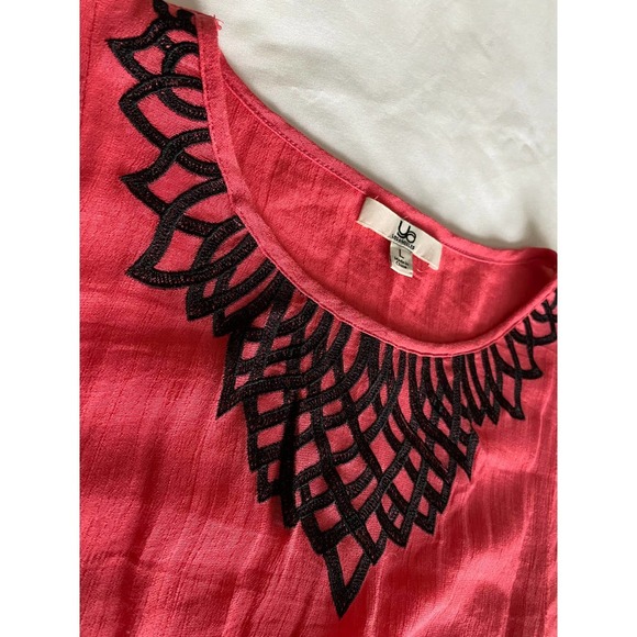 NEW Large Tunic Cover up Flutter Short Sleeves Coral with Navy Embroidery - Picture 3 of 5